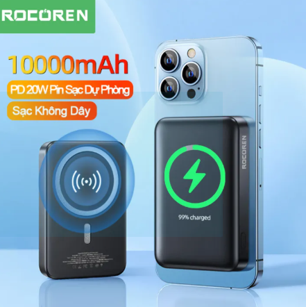 sạc dư phòng Rocoren 10000mAh Pin Sạc Dự Phòng Sạc Không Dây 20W