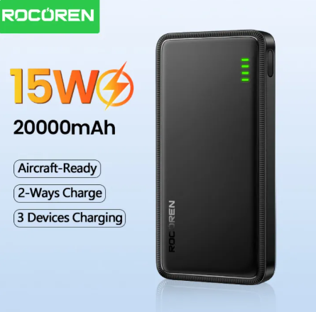 Rocoren 20000mAh/10000mAh 15W Power Bank 2 Output USB-A Portable