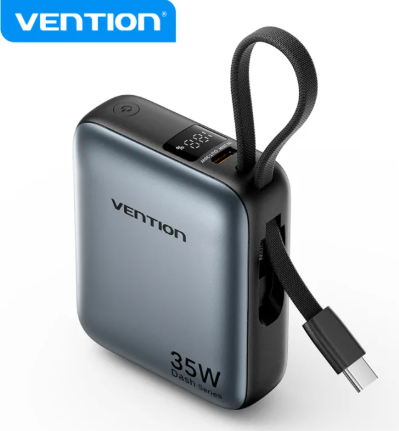 Vention Sạc Dự Phòng Mini 10000mAh 35W - Dây Cáp Type-C Tích Hợp